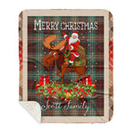 Personalized Gift Plaid Tartan Blanket Clan Scott Brown Ancient With Moose Lover Xmas Gift Santa Riding Buffalo Plaid Christmas Sherpa Blanket