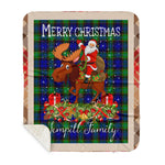 Personalized Gift Plaid Tartan Blanket Clan Sempill Modern With Moose Lover Xmas Gift Santa Riding Buffalo Plaid Christmas Sherpa Blanket