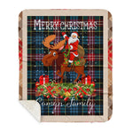 Personalized Gift Plaid Tartan Blanket Clan Comyn With Moose Lover Xmas Gift Santa Riding Buffalo Plaid Christmas Sherpa Blanket