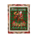 Personalized Gift Plaid Tartan Blanket Clan Maxwell Hunting With Moose Lover Xmas Gift Santa Riding Christmas Fleece Blanket