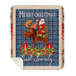 Personalized Gift Plaid Tartan Blanket Clan Earl Of St Andrews With Moose Lover Xmas Gift Santa Riding Buffalo Plaid Christmas Sherpa Blanket