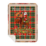 Personalized Gift Plaid Tartan Blanket Clan MacLachlan Hunting Modern With Moose Lover Xmas Gift Santa Riding Plaid Christmas Sherpa Blanket
