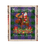 Personalized Gift Plaid Tartan Blanket Clan Elphinstone With Moose Lover Xmas Gift Santa Riding Christmas Fleece Blanket