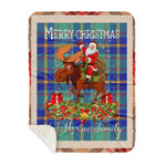 Personalized Gift Plaid Tartan Blanket Clan US Marine With Moose Lover Xmas Gift Santa Riding Buffalo Plaid Christmas Sherpa Blanket
