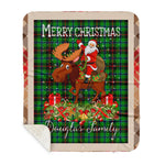 Personalized Gift Plaid Tartan Blanket Clan Douglas Green With Moose Lover Xmas Gift Santa Riding Buffalo Plaid Christmas Sherpa Blanket