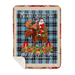 Personalized Gift Plaid Tartan Blanket Clan Clark With Moose Lover Xmas Gift Santa Riding Buffalo Plaid Christmas Sherpa Blanket
