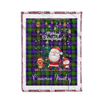 Personalized Gift Tartan Plaid Blanket Clan Cameron With Funny Santa Snowman Reindeer Merry Christmas Fleece Blanket, Home Living Room, Plaid Blanket, Tartan Blanket, Scottish Blanket, Buffalo fleece blanket, Christmas Blanket