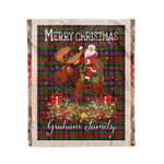 Personalized Gift Plaid Tartan Blanket Clan Graham Red With Moose Lover Xmas Gift Santa Riding Christmas Fleece Blanket