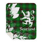 Scotstee Shop - Tartan Blanket Thistle and Lion Scottish Clan Lundin Plaid Blanket - Sherpa Blanket