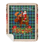 Personalized Gift Plaid Tartan Blanket Clan Mouat With Moose Lover Xmas Gift Santa Riding Plaid Christmas Sherpa Blanket