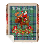 Personalized Gift Plaid Tartan Blanket Clan MacThomas Ancient With Moose Lover Xmas Gift Santa Riding Plaid Christmas Sherpa Blanket