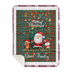 Personalized Gift Tartan Plaid Blanket Clan Bisset Pattern With Funny Santa Snowman Reindeer Merry Christmas Gift Sherpa Blanket, blue plaid sherpa blanket,blue tartan sherpa blanket,Buchan,buffalo plaid sherpa blanket,christmas sherpa blanket,Christmas Throw Blanket