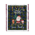 Personalized Gift Tartan Plaid Blanket Clan Gunn Modern With Funny Santa Snowman Reindeer Merry Christmas Fleece Blanket, Christmas Blanket, Plaid Blanket, Tartan Blanket,Scottish Blanket