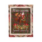 Personalized Gift Plaid Tartan Blanket Clan Grant of Monymusk With Moose Lover Xmas Gift Santa Riding Christmas Fleece Blanket