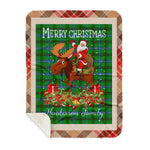 Personalized Gift Plaid Tartan Blanket Clan Henderson With Moose Lover Xmas Gift Santa Riding Buffalo Plaid Christmas Sherpa Blanket