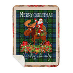 Personalized Gift Plaid Tartan Blanket Clan MacKie With Moose Lover Xmas Gift Santa Riding Buffalo Plaid Christmas Sherpa Blanket