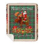 Personalized Gift Plaid Tartan Blanket Clan MacKinnon Hunting Ancient With Moose Lover Xmas Gift Santa Riding Plaid Christmas Sherpa Blanket