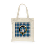 Canvas Tote Bags Royal Scottish Muirhead Blue Clan Badge Tartan Plaid Tote Bag - Scotstee Shop