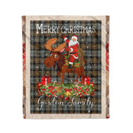 Personalized Gift Plaid Tartan Blanket Clan Gordon Weathered With Moose Lover Xmas Gift Santa Riding Christmas Fleece Blanket