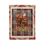 Personalized Gift Plaid Tartan Blanket Clan Cunningham Burgundy Dancers With Moose Lover Xmas Gift Santa Riding Christmas Fleece Blanket