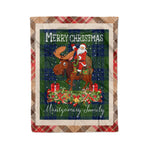 Personalized Gift Plaid Tartan Blanket Clan Montgomery Hunting With Moose Lover Xmas Gift Santa Riding Christmas Fleece Blanket