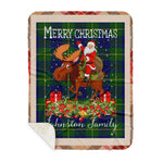 Personalized Gift Plaid Tartan Blanket Clan Johnston Modern With Moose Lover Xmas Gift Santa Riding Buffalo Plaid Christmas Sherpa Blanket