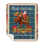Personalized Gift Plaid Tartan Blanket Clan Lamont Ancient With Moose Lover Xmas Gift Santa Riding Buffalo Plaid Christmas Sherpa Blanket