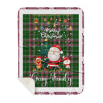 Scotstee Shop - Personalized Gift Tartan Plaid Blanket Clan Gray With Funny Santa Snowman Reindeer Merry Christmas Gift Sherpa Blanket