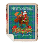 Personalized Gift Plaid Tartan Blanket Clan Irvine Ancient With Moose Lover Xmas Gift Santa Riding Buffalo Plaid Christmas Sherpa Blanket