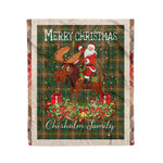 Personalized Gift Plaid Tartan Blanket Clan Chisholm Hunting With Moose Lover Xmas Gift Santa Riding Christmas Fleece Blanket