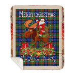 Personalized Gift Plaid Tartan Blanket Clan MacLaren With Moose Lover Xmas Gift Santa Riding Plaid Christmas Sherpa Blanket
