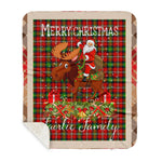 Personalized Gift Plaid Tartan Blanket Clan Fairlie With Moose Lover Xmas Gift Santa Riding Buffalo Plaid Christmas Sherpa Blanket