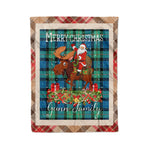 Personalized Gift Plaid Tartan Blanket Clan Gunn Ancient With Moose Lover Xmas Gift Santa Riding Christmas Fleece Blanket