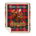 Personalized Gift Plaid Tartan Blanket Clan Wauchope With Moose Lover Xmas Gift Santa Riding Buffalo Plaid Christmas Sherpa Blanket