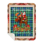 Scotstee Shop - Sherpa Blanket - Personalized Gift Plaid Tartan Blanket Clan Graham Of Montrose Ancient With Moose Lover Xmas Gift Santa Riding Buffalo Plaid Christmas Blanket