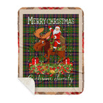 Personalized Gift Plaid Tartan Blanket Clan Cochrane Hunting With Moose Lover Xmas Gift Santa Riding Buffalo Plaid Christmas Sherpa Blanket