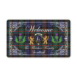 Doormat - Welcome Mat Scottish Clan Fletcher Of Dunans Tartan Door Mat, Plaid Doormat With Thistle and Two Lion Scottish