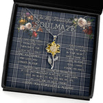 To My Beautiful Soulmate Sunflower Necklace In Your Eyes I Have Found My Home Clan Navy Formal Dress Tartan Jewelry For Girlfriend, Tartan Sunflower Pendant Necklace, Scottish Tartan Jewelry, valentine necklace, necklace girlfriend, necklace for wife, cute necklaces for girlfriend, jewelry for girlfriend, to my soulmate necklace, to my future wife necklace