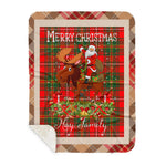 Personalized Gift Plaid Tartan Blanket Clan Hay Modern With Moose Lover Xmas Gift Santa Riding Buffalo Plaid Christmas Sherpa Blanket
