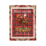 Personalized Gift Plaid Tartan Blanket Clan Stuart of Bute With Moose Lover Xmas Gift Santa Riding Christmas Fleece Blanket