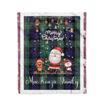 Personalized Gift Tartan Plaid Blanket Clan MacKenzie Modern Blue With Funny Santa Snowman Reindeer Merry Christmas Fleece Blanket, Home Living Room, Plaid Blanket, Tartan Blanket, Scottish Blanket, Buffalo fleece blanket, Christmas Blanket