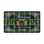 Doormat - Welcome Mat Scottish Clan Ferguson Modern Tartan Door Mat, Plaid Doormat With Thistle and Two Lion Scottish