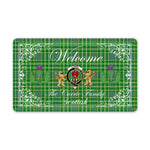 Doormat - Welcome Mat Scottish Clan Currie Tartan Door Mat, Plaid Doormat With Thistle and Two Lion Scottish