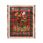 Personalized Gift Plaid Tartan Blanket Clan Stewart Royal Modern With Moose Lover Xmas Gift Santa Riding Christmas Fleece Blanket