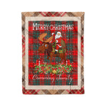 Personalized Gift Plaid Tartan Blanket Clan Cumming Modern With Moose Lover Xmas Gift Santa Riding Christmas Fleece Blanket