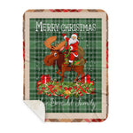 Personalized Gift Plaid Tartan Blanket Clan MacDonald Lord Of The Isles With Moose Lover Xmas Gift Santa Riding Buffalo Plaid Christmas Sherpa Blanket - Sherpa Blanket