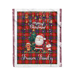 Personalized Gift Tartan Plaid Blanket Clan Fraser With Funny Santa Snowman Reindeer Merry Christmas Fleece Blanket, Christmas Blanket, Plaid Blanket, Tartan Blanket,Scottish Blanket