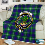 Hamilton Fleece Blanket Plaid Blanket Hamilton Hunting Clan Crest Badge Tartan Blanket Scottish Plaid Fleece Blanket