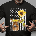 Scotstee Shop - Cow USA Flag Sunflower Cow Sunflower 4th Of July Shirt