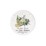 Scotstee Shop - Personalize Name Family First Christmas New Home Watercolor House Green Ceramic Ornament, Our First Christmas Circle Ornament
